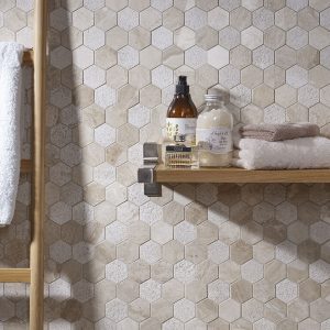 Vanilla Cream Mix Finish Marble Hexagon Mosaic 50x50mm