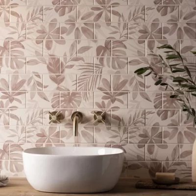 Jungle Grove Pink Panel leaf pattern tile
